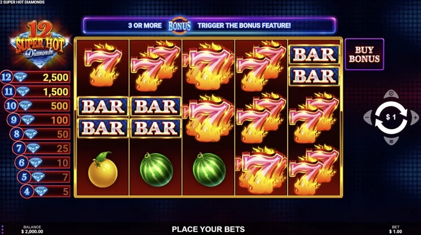 12 Super Hot Diamonds slot symbols
