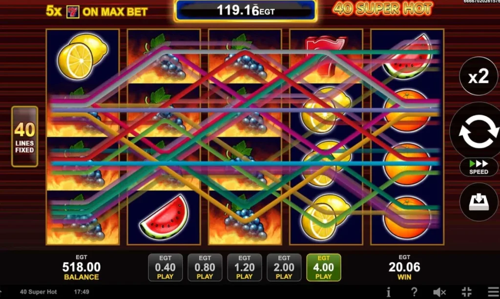 40 Super Hot Bell Link slot reels with classic fruits and Bell symbols